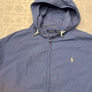 Polo by Ralph Lauren Men's Blue Hooded Cotton Jacket 1990’s